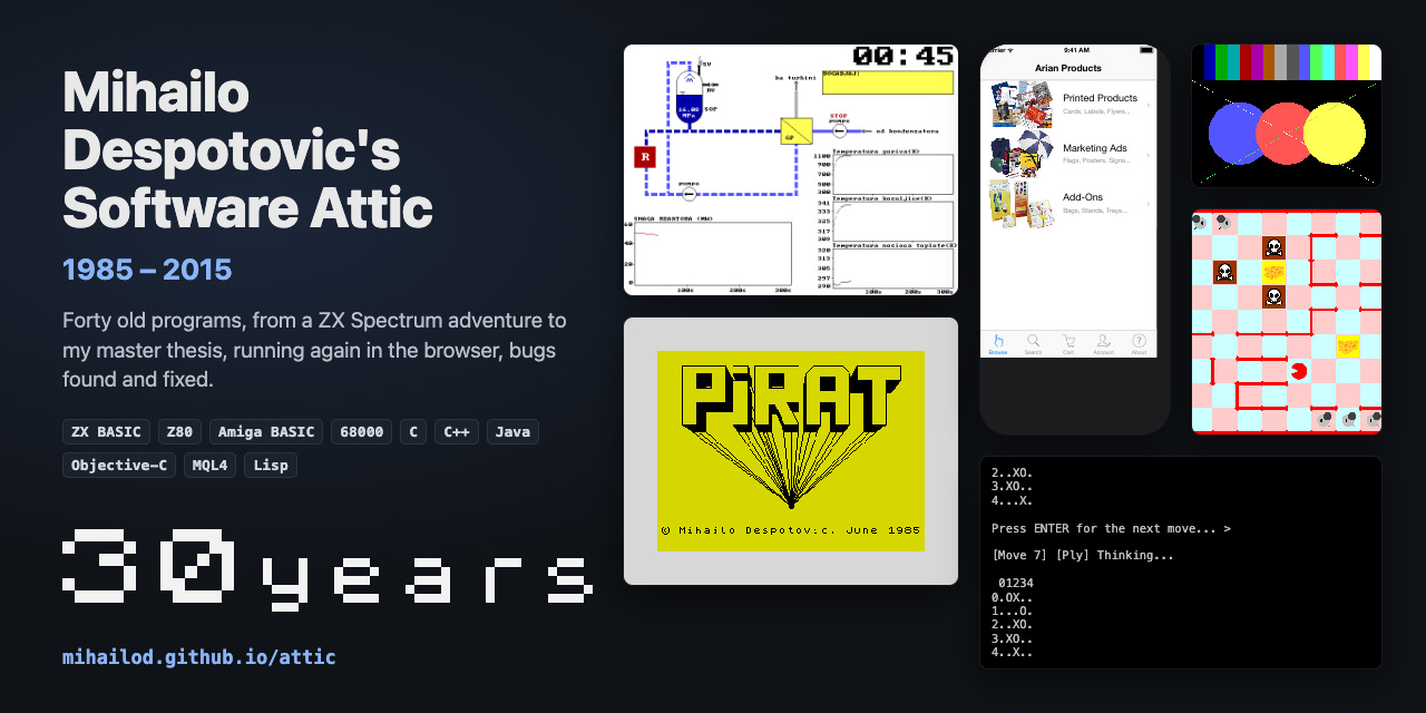 Mihailo Despotovic's Software Attic, 1985 to 2015: screens of the old programs and 30 years in the ZX Spectrum font
